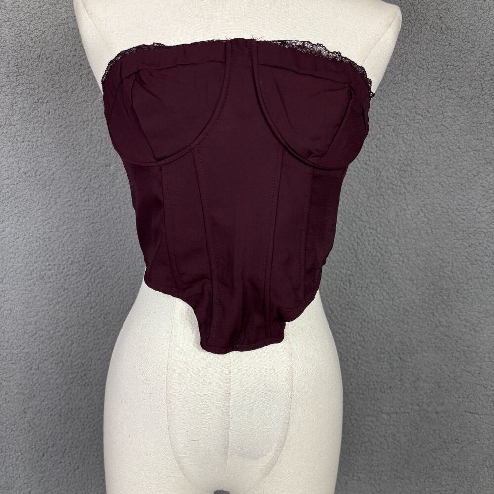 Forever 21 Women's Strapless Burgundy Underwire Corset Top Lace Trim Small NWT's